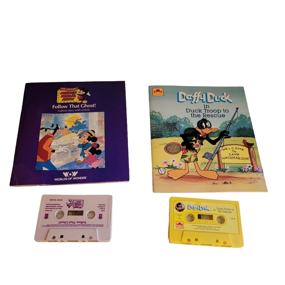 WoW TALKING MICKEY MOUSE Follow That Ghost BOOK/TAPE + Daffy Duck Troop Rescue